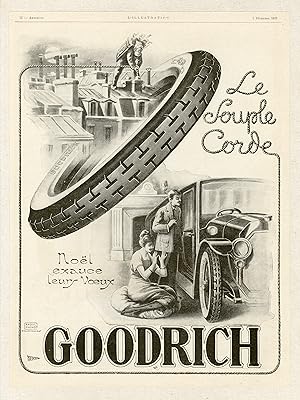 "GOODRICH" Annonce originale entoilée illustrée par Raoul GUINOT et publiée dans L'ILLUSTRATION d...