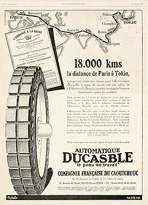 "DUCASBLE / PARIS-TOKIO" Annonce originale entoilée L'ILLUSTRATION 25/4/1925 par PUYBELLE