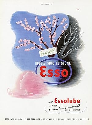 "ESSO / ESSOLUBE" Annonce originale entoilée publiée par L'ILLUSTRATION en 1939 d'après Charles L...