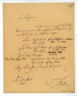 Seller image for Document signed ("ergebenst Goethe"). for sale by Antiquariat INLIBRIS Gilhofer Nfg. GmbH
