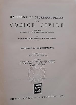 Image du vendeur pour Rassegna di giurisprudenza sul codice civile: Appendice di aggiornamento - Tomo III, libri V, VI (art. 2060 -2969) mis en vente par librisaggi