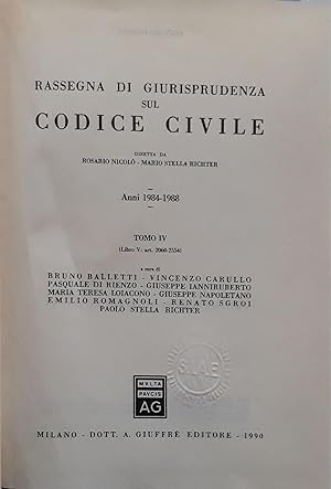 Image du vendeur pour Rassegna di giurisprudenza sul Codice civile. Anni 1984-1988. Artt. 2060 - 2554 (Vol. 4) mis en vente par librisaggi