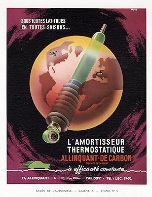 "AMORTISSEUR ALLINQUANT-DE CARBON" Annonce originale entoilée illustrée par ARDOR (fin 40)