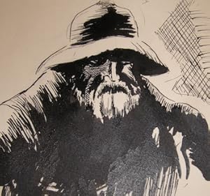 Original Ink Drawing, Bearded Man.