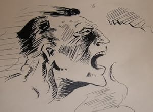 Original Ink Drawing, Shouting Man.