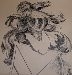 Original Ink Drawing, Coat of Arms with Chicken on Helm.