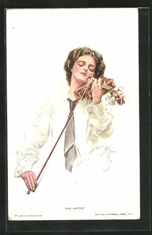 Künstler-Ansichtskarte Harrison Fisher: Junge Frau spielt auf der Geige, The Artist
