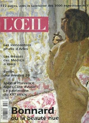 Seller image for L'oeil n 508 - Bonnard ou la beaut nue par Eric de Chassey, Les Mdicis, de bronze et de marbre par Emmanuelle Vigier, Finlande, horizons inconnus par Franck Claustrat, Couvre chefs de chefs par Laure Meyer, Bernard Frize par Elisabeth Vedrenne for sale by Le-Livre