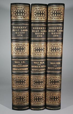 Seller image for The Holy Land, Syria, Idumea, Arabia, Egypt & Nubia. After Lithographs by Louis Haghe From Drawings Made on the Spot by David Roberts R.A. With Historical Descriptions by The Revd. George Croly. [First Quarto Edition   Half Leather Binding   Six Volumes Bound in Three] for sale by Louis88Books (Members of the PBFA)