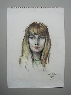 "Frauenkopf" Bleistift/Bunstift, signiert 1968, Größe: 59 x 42 cm, etwas fleckig, sonst gut