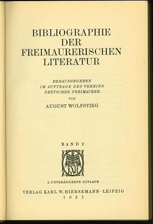 Bild des Verkufers fr Bibliographie der freimaurerischen Literatur. Band 1 und 2 [von 4 Bnden]. Herausgegeben im Auftrage des Vereins Deutscher Freimaurer. zum Verkauf von Stader Kunst-Buch-Kabinett ILAB