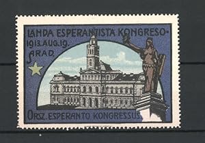 Seller image for Reklamemarke Arad, Landa Esperantista Kongreso 1913, Orsz. Esperanto Kongressus, Schloss und Standbild for sale by Bartko-Reher