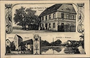 Ansichtskarte / Postkarte Pausitz Bennewitz in Sachsen, Gasthof, Parkteich, Rittergut, Schule, Ki...