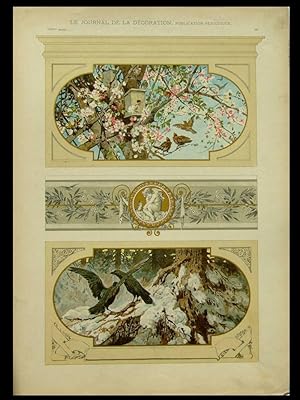 OISEAUX, PRINTEMPS ET HIVER -1901- LITHOGRAPHIE, CARL GEHRTS, BIRDS, SPRING AND WINTER -