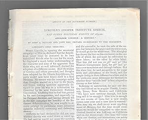 Seller image for Abraham Lincoln A History, Part X: Lincoln's Cooper Institute Speech And Other Political Events Of 1859-60 for sale by Legacy Books II