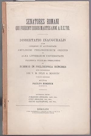 Bild des Verkufers fr Senatores Romani qui fuerint idibus martiis anni a.u.c. 710. Dissertation zum Verkauf von Graphem. Kunst- und Buchantiquariat