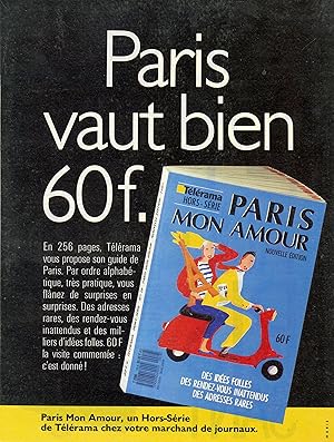 TÉLÉRAMA HORS-SÉRIE 1987: PARIS MON AMOUR Annonce originale entoilée