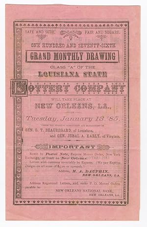 SAFE AND SURE. FAIR AND SQUARE. ONE HUNDRED AND SEVENTY-SIXTH GRAND MONTHLY DRAWING CLASS "A" OF ...