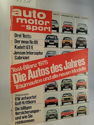 Seller image for Auto Motor und Sport; Heft 25 - Dezember 1975 Test-Bilanz 1975 - Die Autos des Jahres for sale by ANTIQUARIAT Franke BRUDDENBOOKS
