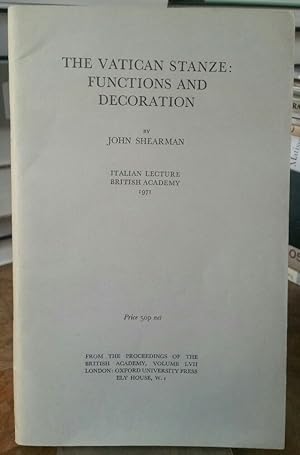 Bild des Verkufers fr The Vatican Stanze: Functions And Decoration. (Italian Lecture British Academy 1971.) zum Verkauf von Antiquariat Thomas Nonnenmacher