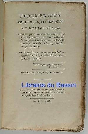 Image du vendeur pour Ephmrides politiques, littraires et religieuses Aot 1803 mis en vente par Librairie du Bassin