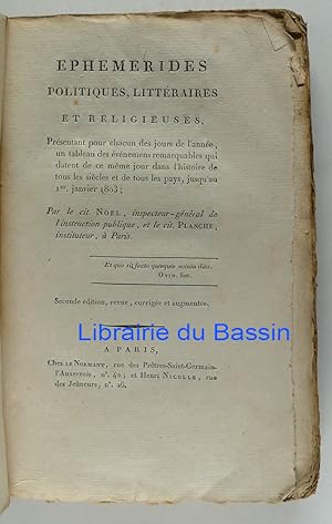 Image du vendeur pour Ephmrides politiques, littraires et religieuses Janvier 1803 mis en vente par Librairie du Bassin