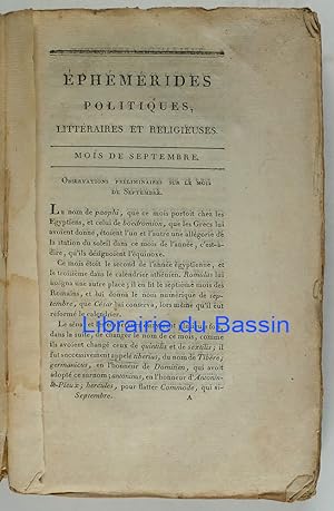 Image du vendeur pour Ephmrides politiques, littraires et religieuses Septembre 1803 mis en vente par Librairie du Bassin