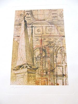 Bild des Verkäufers für Renaissance-Architektur mit Obelisk. Signierte Farblithographie auf stärkerem Büttenpapier. zum Verkauf von Antiquariat Friederichsen