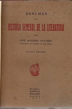 Seller image for Resumen de historia general de la literatura . for sale by Librera Astarloa