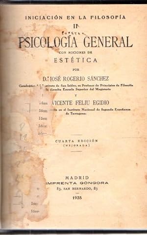 Seller image for Iniciacin en la filosofa II. Psicologa General con nociones de esttica . for sale by Librera Astarloa