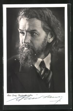 Ansichtskarte Portrait von Alois Lang, Christusdarsteller, Autogramm