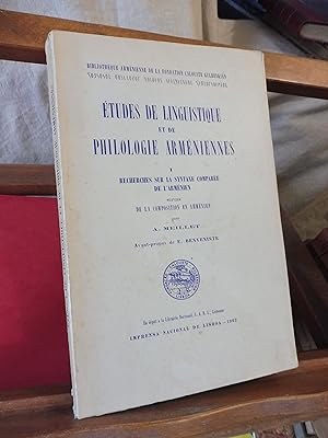 Etudes De Linguistique et de Philologie Arméniennes Tome I Recherches Sur La Syntaxe Comparée De ...