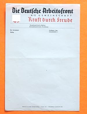 3 Blatt leeres Briefpapier: Die Deutsche Arbeitsfront NS Gemeinschaft Kraft durch Freude Gaudiens...