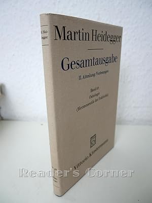 Gesamtausgabe, Band 63: Ontologie (Hermeneutik der Faktizität). Frühe Freiburger Vorlesung Sommer...