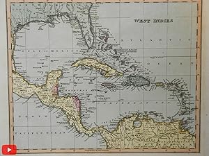 Caribbean Sea West Indies Cuba Bahamas Jamaica Puerto Rico 1823 rare Ellis map