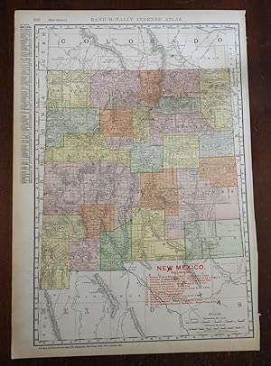 New Mexico Railroads Santa Fe Roswell Carlsbad 1908 Rand McNally large map