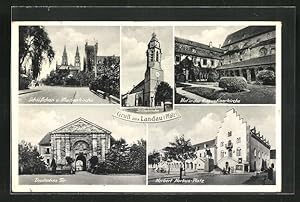 Bild des Verkufers fr Ansichtskarte Landau /Pfalz, Schlsschen und Marienkirche, Deutsches Tor, Herbert Norkus-Platz zum Verkauf von Bartko-Reher
