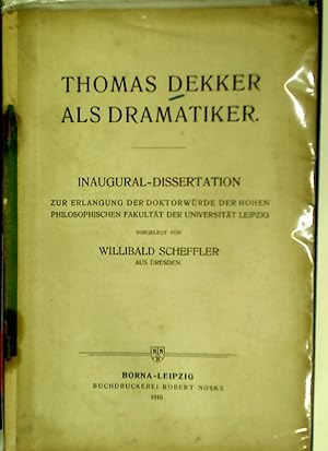 Bild des Verkufers fr Thomas Dekker als Dramatiker. Dissertation. zum Verkauf von Plurabelle Books Ltd