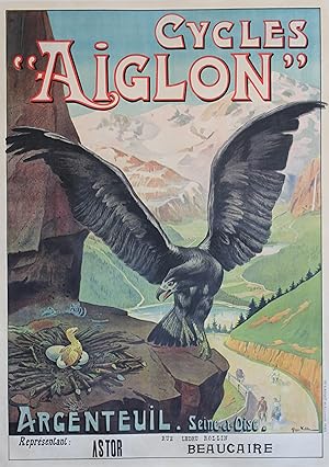 "CYCLES AIGLON ARGENTEUIL" Affiche originale entoilée / Litho Georges VALLÉE / Imp. H. BOUQUET (1...