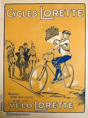 "CYCLES LORETTE" Affiche originale entoilée / Litho Publicité WALL Paris (années 20)