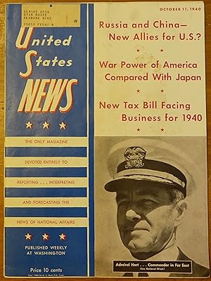 Imagen del vendedor de The United States News: October 11, 1940 - Volume IX No. 15 a la venta por Faith In Print