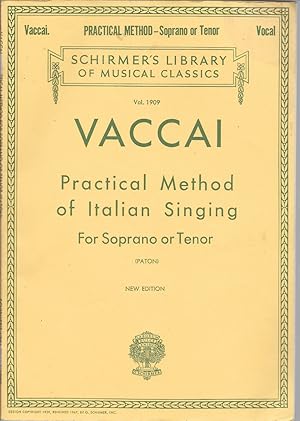 Seller image for Nicola Vaccai Practical Method of Ilalian Singing New Edition Vol. 1909 for sale by First Class Used Books