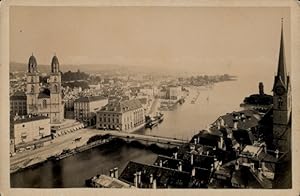 Kabinettfoto Zürich Stadt Schweiz, 1881, Gesamtansicht aus der Vogelschau