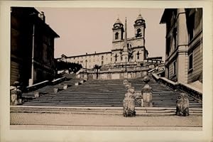 Foto Roma Rom Lazio, um 1870, Scalinata della Trinita Dei Monto vedesi la Fontana del Bernini.