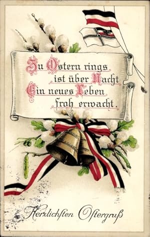 Ansichtskarte / Postkarte Glückwunsch, Ostern, Glocken, Reichsflagge, 1. WK