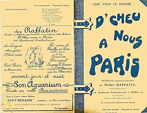"D'CHEU NOUS A PARIS par René DRIANH du CHAT NOIR" Partition originale 1928 / POT POURRI composé ...