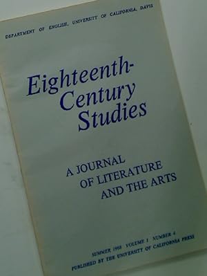 Bild des Verkufers fr Eighteenth-Century Studies: A Journal of Literature and the Arts, Summer 1968, Volume 1, Number 4. zum Verkauf von Plurabelle Books Ltd