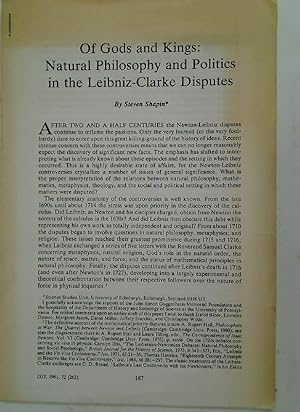 Imagen del vendedor de Of Gods and Kings: Natural Philosophy and Politics in the Leibniz-Clarke Disputes. a la venta por Plurabelle Books Ltd