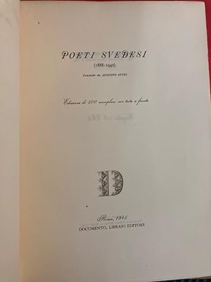 Bild des Verkufers fr Poeti Svedesi, 1888 - 1942. zum Verkauf von Plurabelle Books Ltd