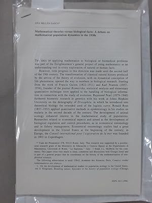 Seller image for Mathematical Theories versus Biological Facts: A Debate on Mathematical Population Dynamics in the 1930ies. for sale by Plurabelle Books Ltd